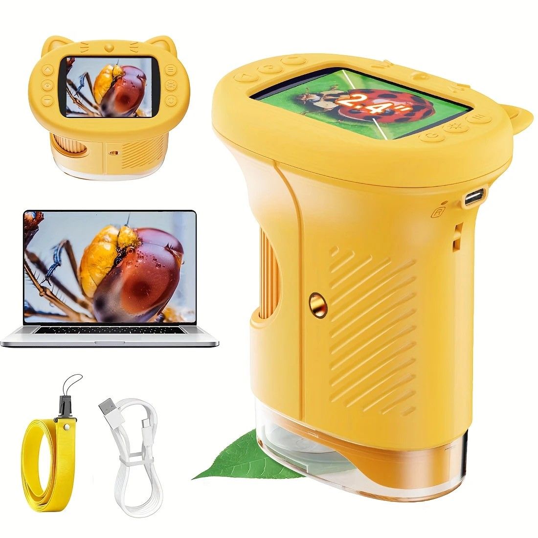 Children's 1000X Digital Microscope 2.4 Inch IPS Screen Portable Mini LED Microscope with Photo Video and PC Connection Science Educational Toy.purple