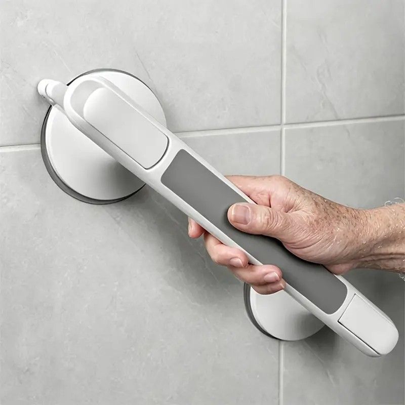 Drill-free Suction Cup Safety Grab Bar – Dual Suction Cup Vacuum Adsorption, Load Capacity 120kg, Red and Green Indicator Light for Visual Safety, Anti-slip Handle for Multi-scenario Use