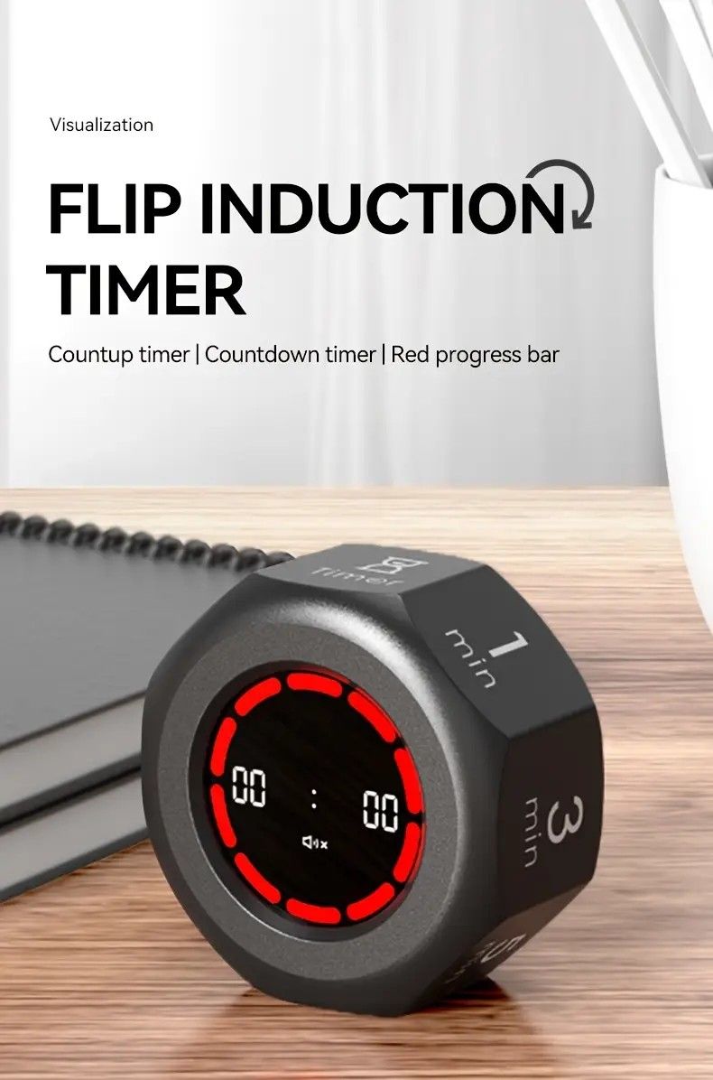 Flip to Start Timing, Efficiency Tool! 7 Presets + Visualized Progress, Gravity Sensor Timer, Universal for Study/Kitchen/Fitness/Baking(WHITE)