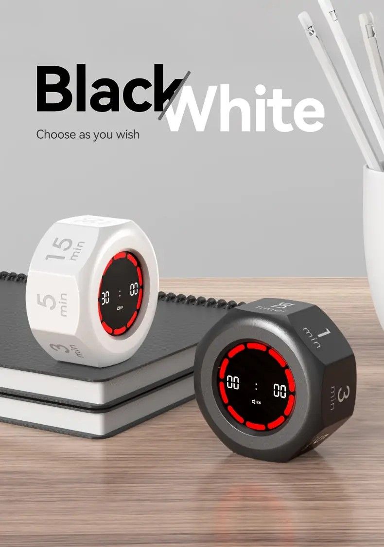 Flip to Start Timing, Efficiency Tool! 7 Presets + Visualized Progress, Gravity Sensor Timer, Universal for Study/Kitchen/Fitness/Baking(WHITE)