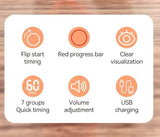 Flip to Start Timing, Efficiency Tool! 7 Presets + Visualized Progress, Gravity Sensor Timer, Universal for Study/Kitchen/Fitness/Baking(WHITE)