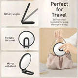 Double-sided Folding Makeup Mirror – 1X/50X Dual Magnification, 360° Rotatable and Foldable for Portability, Three Uses: Handheld, Desktop, Wall-mounted(WHITE)