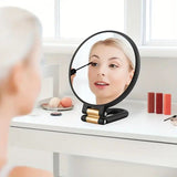Double-sided Folding Makeup Mirror – 1X/50X Dual Magnification, 360° Rotatable and Foldable for Portability, Three Uses: Handheld, Desktop, Wall-mounted(WHITE)