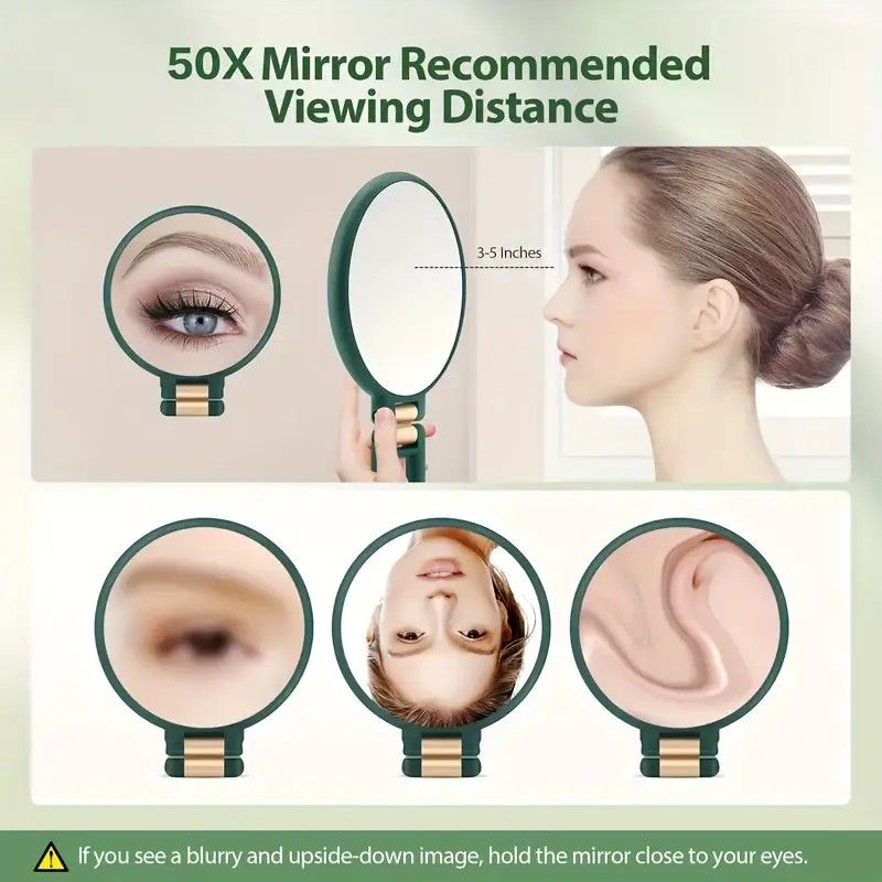 Double-sided Folding Makeup Mirror – 1X/50X Dual Magnification, 360° Rotatable and Foldable for Portability, Three Uses: Handheld, Desktop, Wall-mounted(PINK)