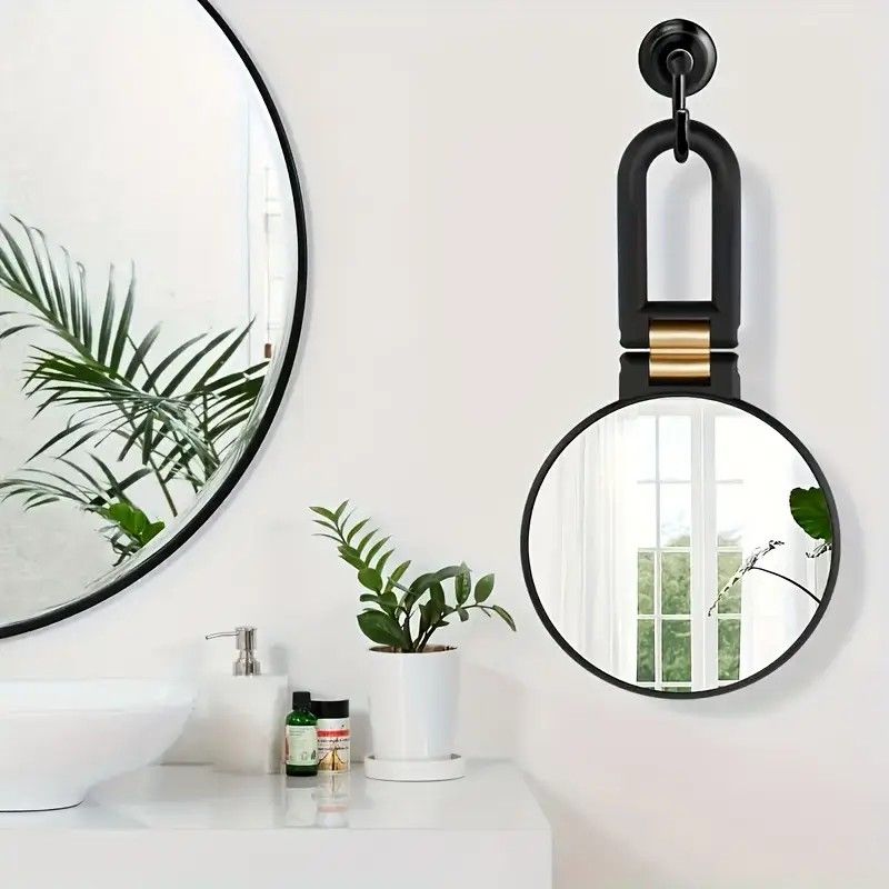 Double-sided Folding Makeup Mirror – 1X/50X Dual Magnification, 360° Rotatable and Foldable for Portability, Three Uses: Handheld, Desktop, Wall-mounted(PINK)