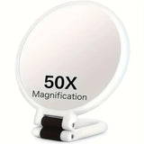 Double-sided Folding Makeup Mirror – 1X/50X Dual Magnification, 360° Rotatable and Foldable for Portability, Three Uses: Handheld, Desktop, Wall-mounted(PINK)