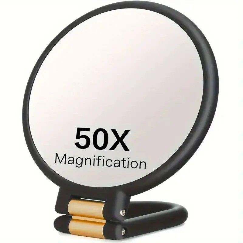Double-sided Folding Makeup Mirror – 1X/50X Dual Magnification, 360° Rotatable and Foldable for Portability, Three Uses: Handheld, Desktop, Wall-mounted(PINK)
