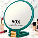 Double-sided Folding Makeup Mirror – 1X/50X Dual Magnification, 360° Rotatable and Foldable for Portability, Three Uses: Handheld, Desktop, Wall-mounted(PINK)