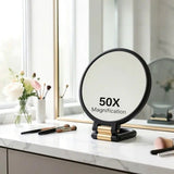 Double-sided Folding Makeup Mirror – 1X/50X Dual Magnification, 360° Rotatable and Foldable for Portability, Three Uses: Handheld, Desktop, Wall-mounted(GREEN)