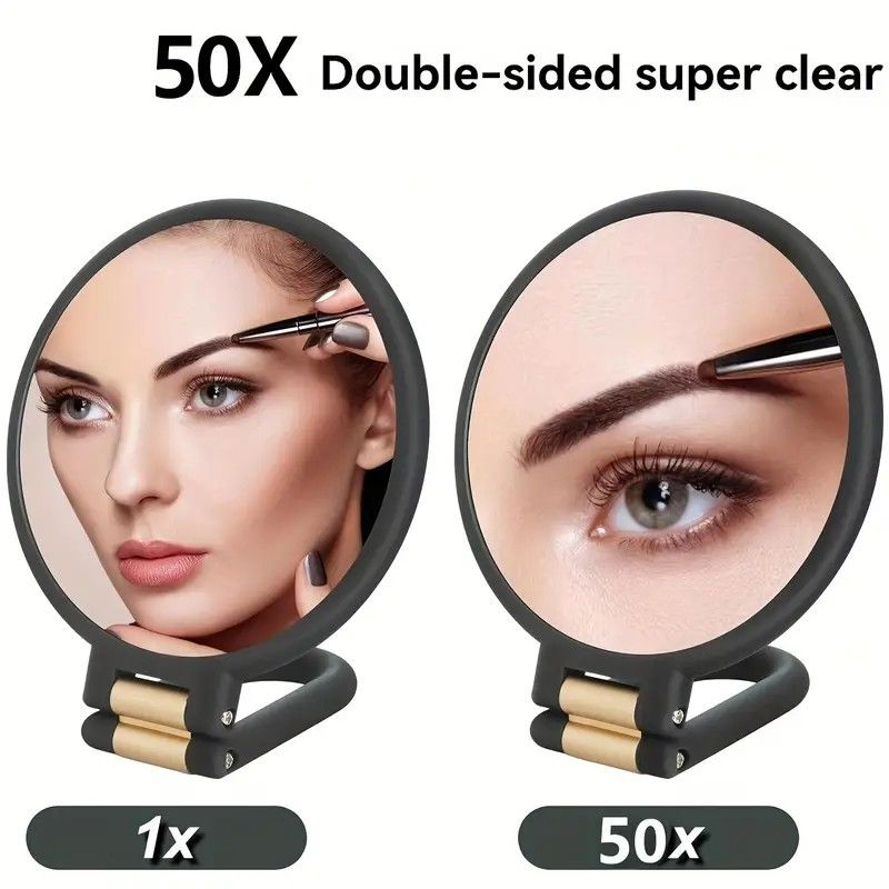 Double-sided Folding Makeup Mirror – 1X/50X Dual Magnification, 360° Rotatable and Foldable for Portability, Three Uses: Handheld, Desktop, Wall-mounted(GREEN)