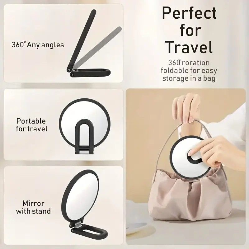 Double-sided Folding Makeup Mirror – 1X/50X Dual Magnification, 360° Rotatable and Foldable for Portability, Three Uses: Handheld, Desktop, Wall-mounted(GREEN)