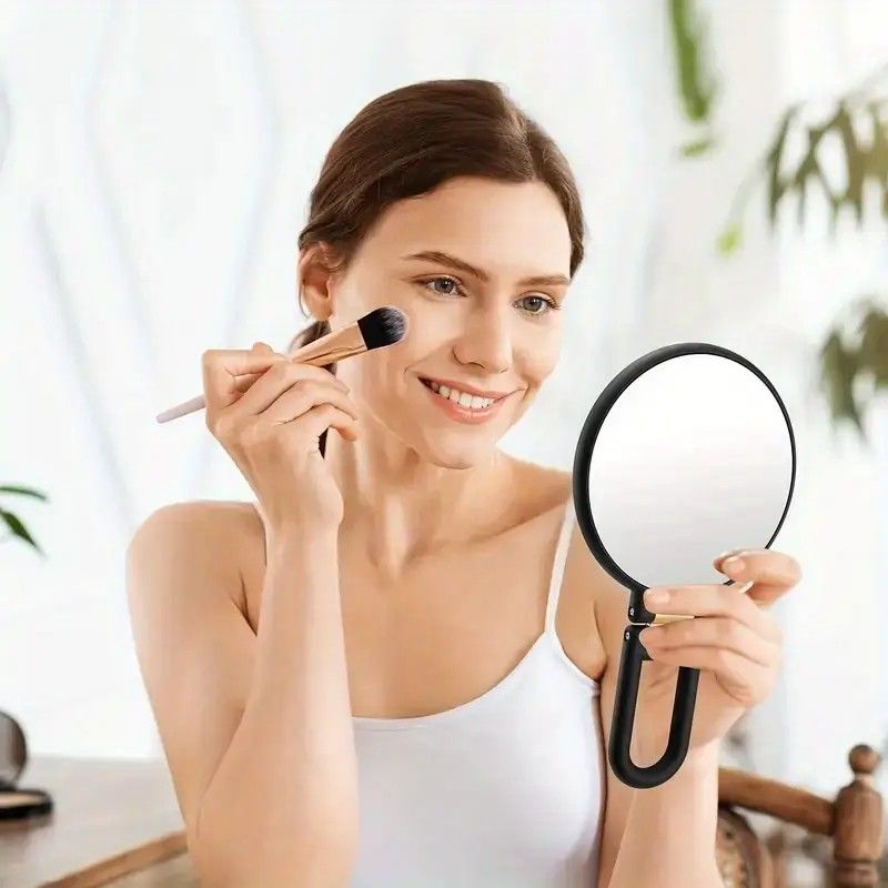Double-sided Folding Makeup Mirror – 1X/50X Dual Magnification, 360° Rotatable and Foldable for Portability, Three Uses: Handheld, Desktop, Wall-mounted(GREEN)