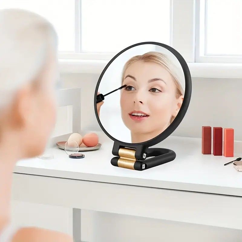 Double-sided Folding Makeup Mirror – 1X/50X Dual Magnification, 360° Rotatable and Foldable for Portability, Three Uses: Handheld, Desktop, Wall-mounted(GREEN)