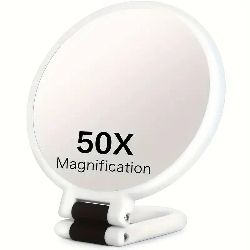 Double-sided Folding Makeup Mirror – 1X/50X Dual Magnification, 360° Rotatable and Foldable for Portability, Three Uses: Handheld, Desktop, Wall-mounted(GREEN)
