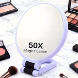 Double-sided Folding Makeup Mirror – 1X/50X Dual Magnification, 360° Rotatable and Foldable for Portability, Three Uses: Handheld, Desktop, Wall-mounted(GREEN)