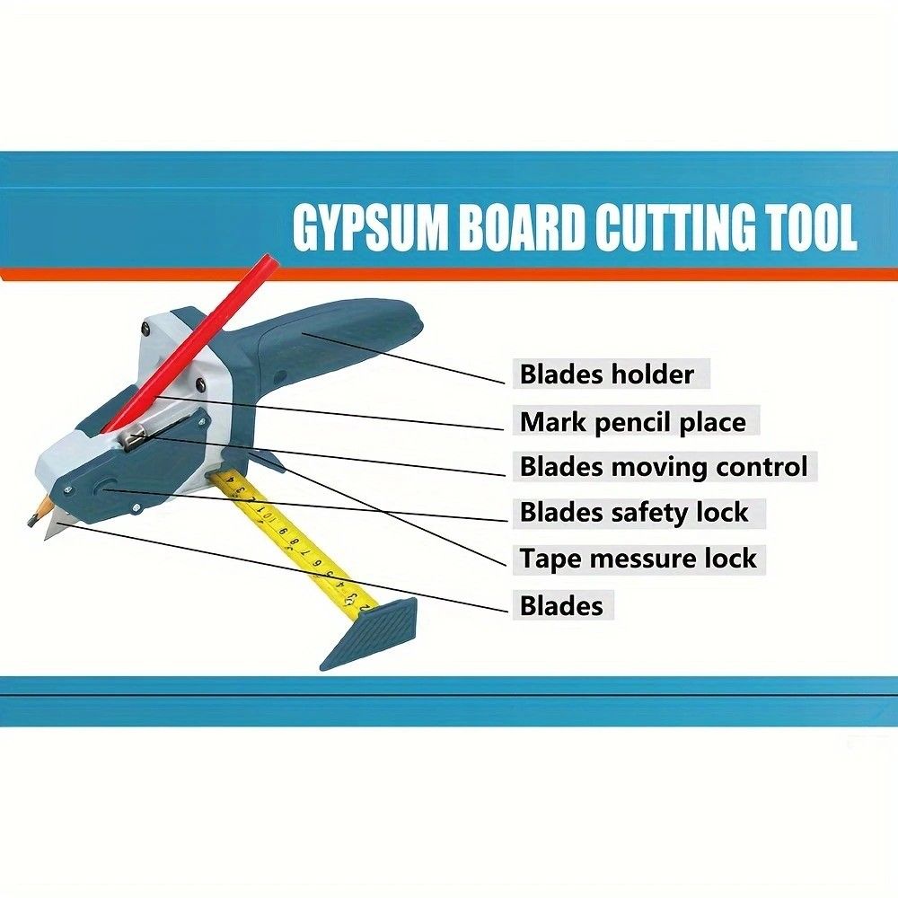 Professional Gypsum Board Cutter Kit with 5m Tape Measure & 5 Spare Blades Aluminum TPR Handle for Dust Free Drywall Foam KT Board Cutting Includes Pencil Ideal for DIY & Professional Use