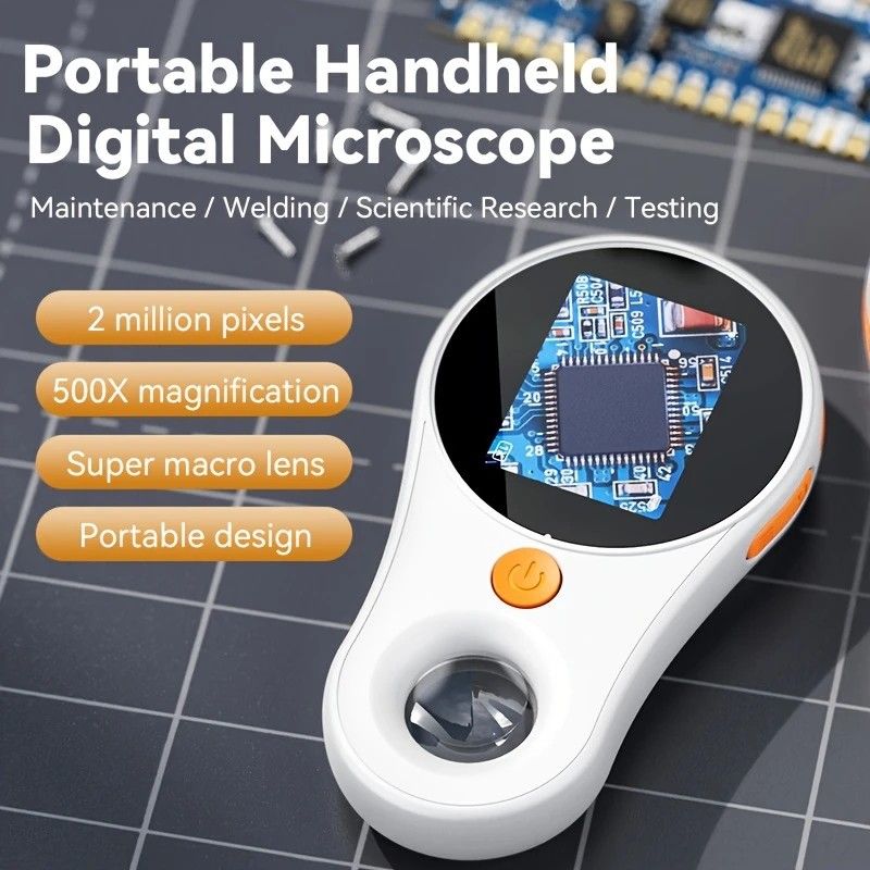 2 Inch 500X HD Portable Handheld Digital Microscope with Screen USB Connect to Computer for Plant Insect Repair Inspection.WHITE