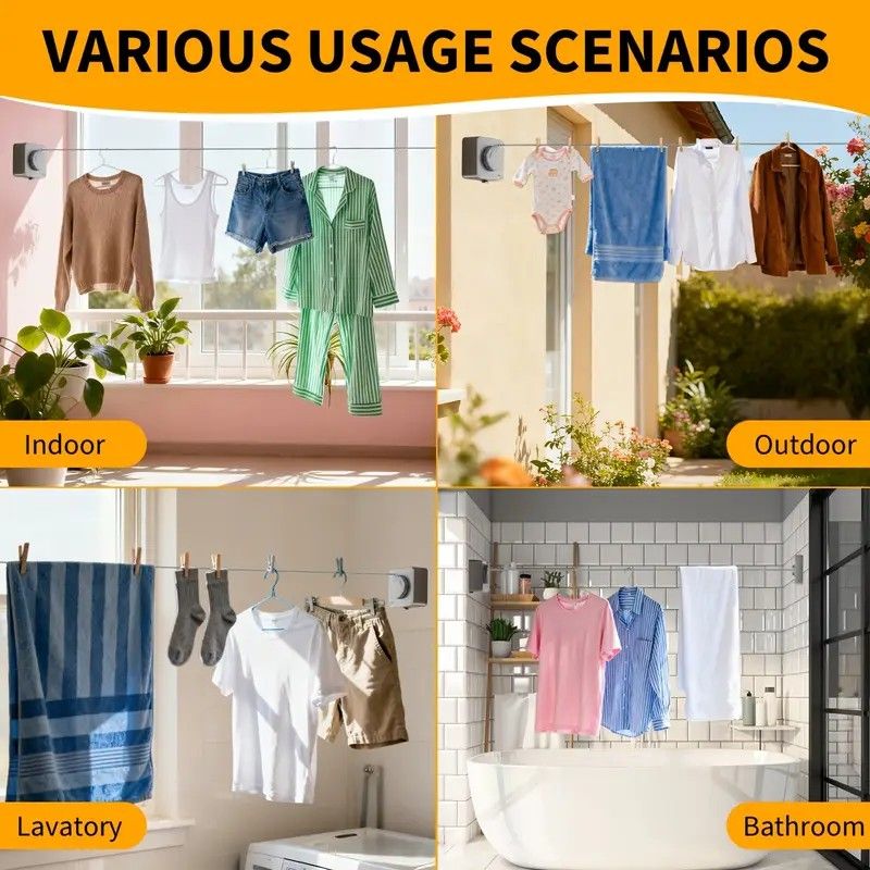 Retractable Invisible Clothesline | Freely Extends to 4.2 Meters, Holds Up to 40 Pounds, Suitable for Balcony Bathroom Outdoor Use, Essential for Small Spaces(black)