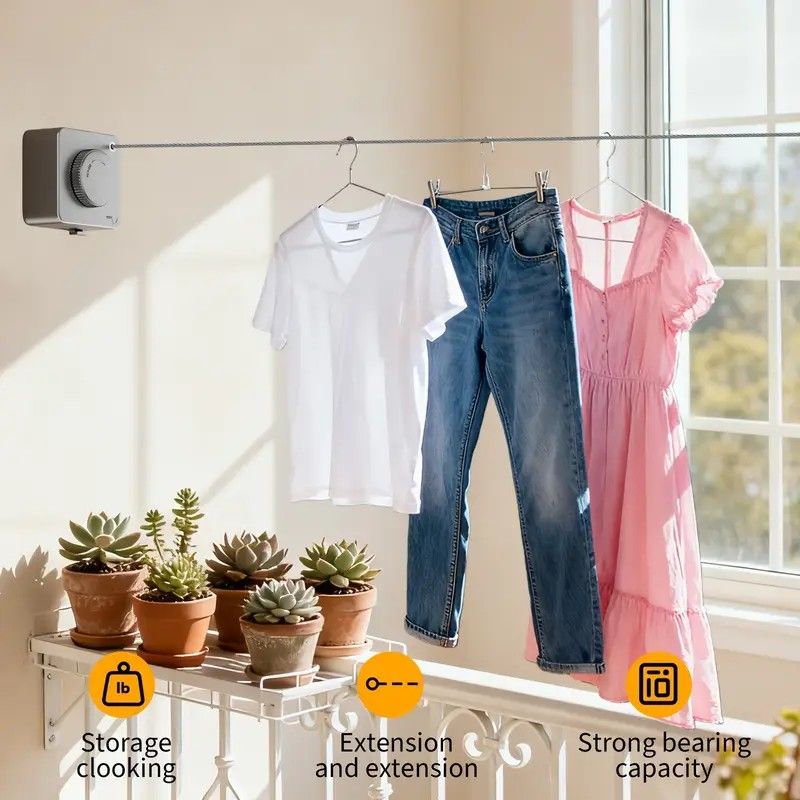Retractable Invisible Clothesline | Freely Extends to 4.2 Meters, Holds Up to 40 Pounds, Suitable for Balcony Bathroom Outdoor Use, Essential for Small Spaces(black)