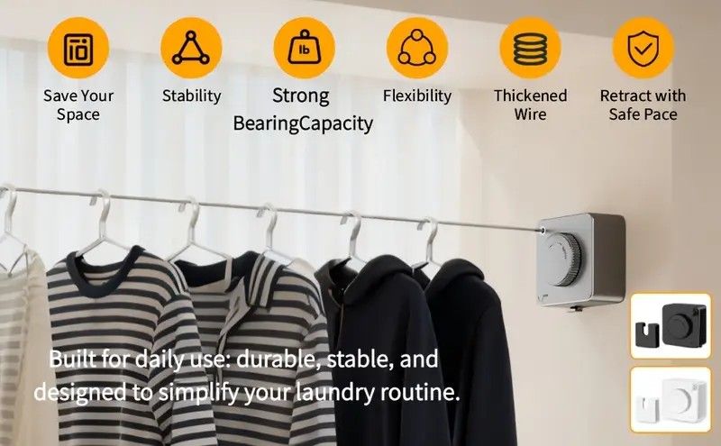 Retractable Invisible Clothesline | Freely Extends to 4.2 Meters, Holds Up to 40 Pounds, Suitable for Balcony Bathroom Outdoor Use, Essential for Small Spaces(black)