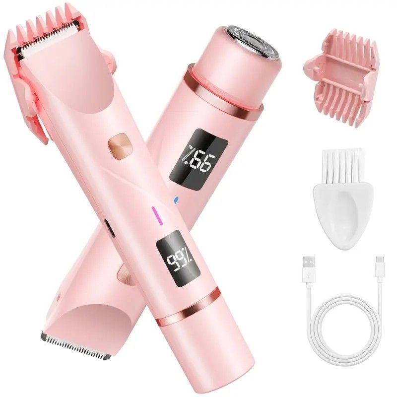 Women's Electric Dual Head Hair Remover – Double Ring Blade for Efficient Hair Removal, Fine Trimming Blade for Detailed Grooming, IPX7 Full Body Waterproof, Safe and Painless（pink)