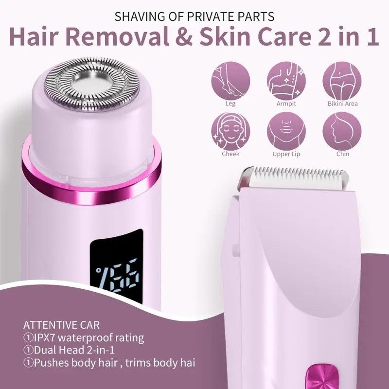 Women's Electric Dual Head Hair Remover – Double Ring Blade for Efficient Hair Removal, Fine Trimming Blade for Detailed Grooming, IPX7 Full Body Waterproof, Safe and Painless（pink)