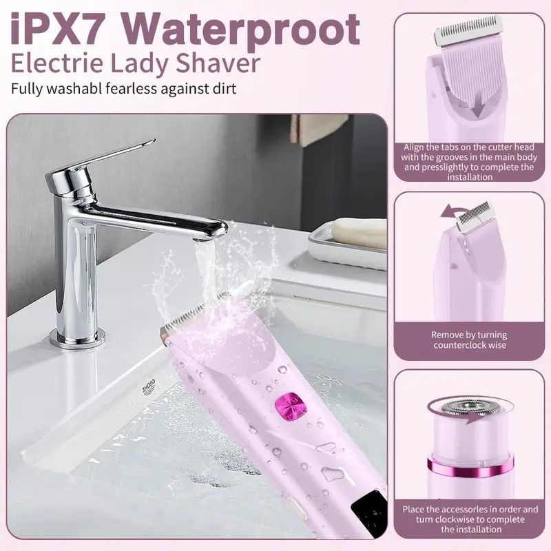 Women's Electric Dual Head Hair Remover – Double Ring Blade for Efficient Hair Removal, Fine Trimming Blade for Detailed Grooming, IPX7 Full Body Waterproof, Safe and Painless（pink)