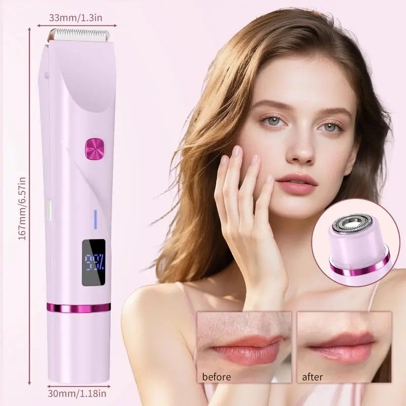 Women's Electric Dual Head Hair Remover – Double Ring Blade for Efficient Hair Removal, Fine Trimming Blade for Detailed Grooming, IPX7 Full Body Waterproof, Safe and Painless（pink)