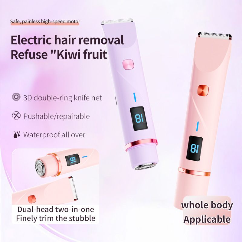 Women's Electric Dual Head Hair Remover – Double Ring Blade for Efficient Hair Removal, Fine Trimming Blade for Detailed Grooming, IPX7 Full Body Waterproof, Safe and Painless（pink)