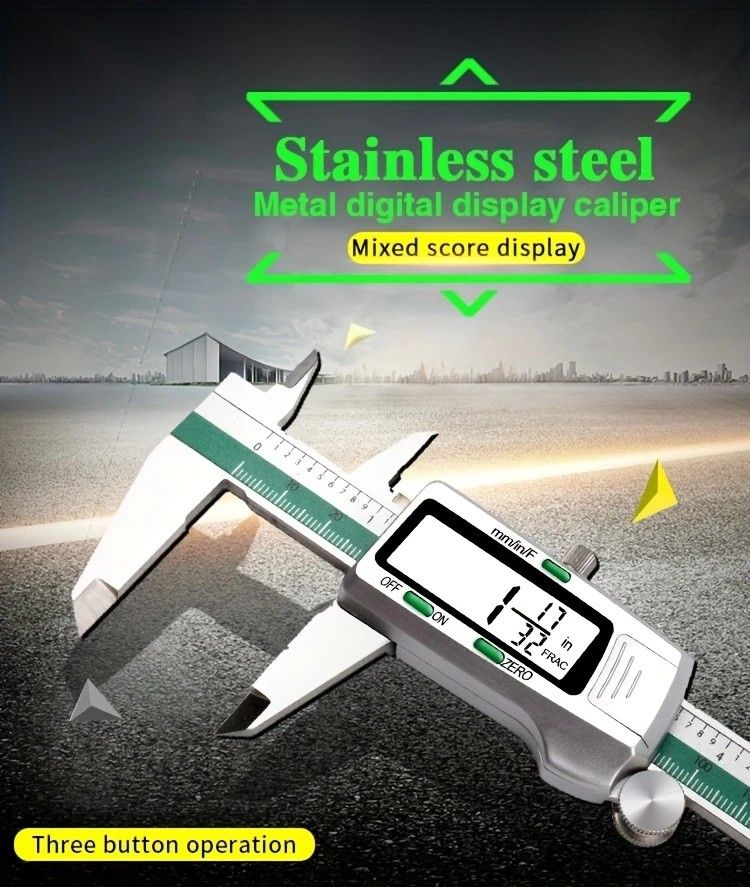 Stainless Steel Digital Caliper 150mm 6 Inch LCD Three Mode Metric Imperial Fractional One Touch Switch with Protective Case for Machinery DIY Precise Measurement