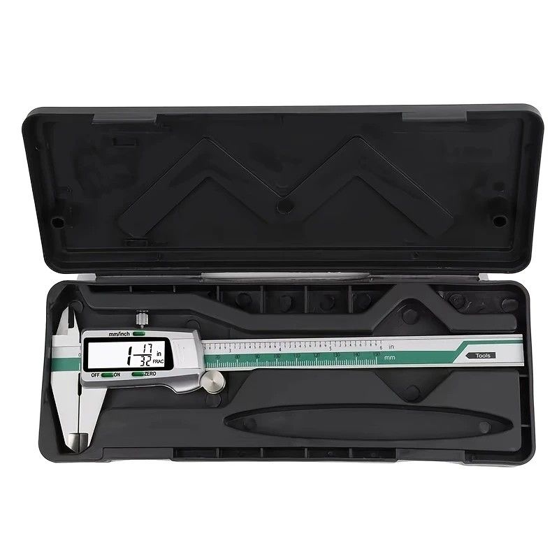 Stainless Steel Digital Caliper 150mm 6 Inch LCD Three Mode Metric Imperial Fractional One Touch Switch with Protective Case for Machinery DIY Precise Measurement
