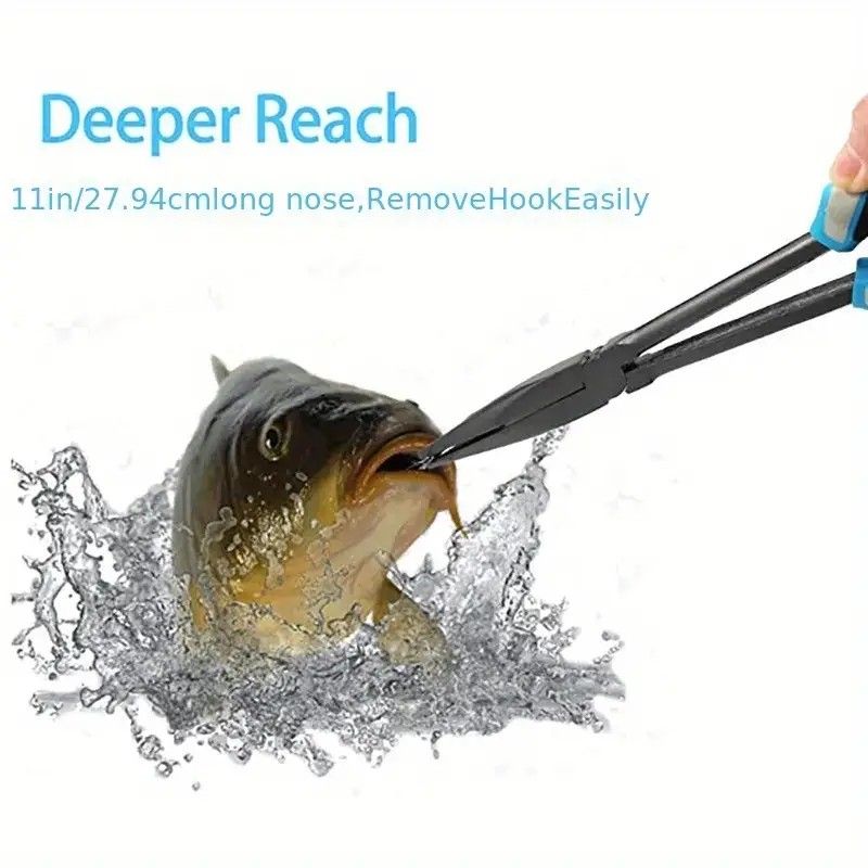 Multi-functional Fishing Pliers - Long Nose, Rust-proof & Anti-slip, Easy Hook Removal & Fish Control(Blue bending pliers）