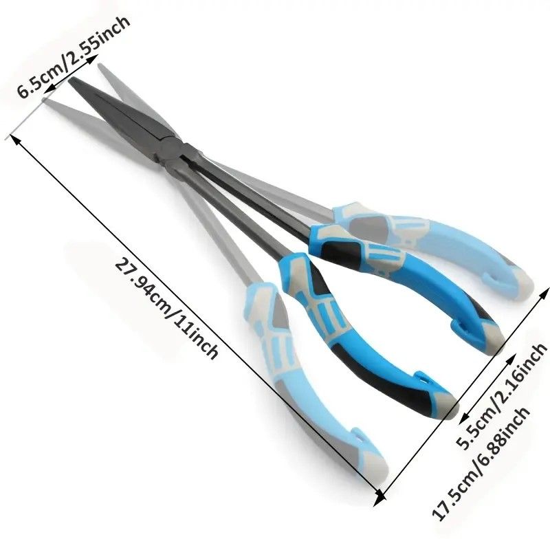 Multi-functional Fishing Pliers - Long Nose, Rust-proof & Anti-slip, Easy Hook Removal & Fish Control(Blue bending pliers）
