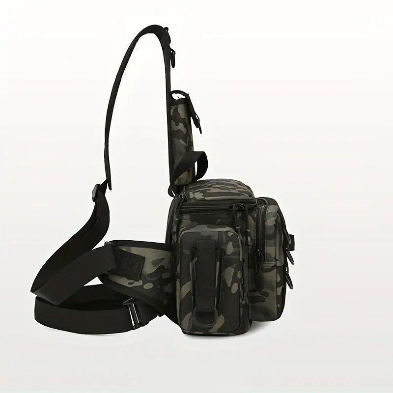 Camouflage Fishing Waist Bag – Large Capacity Multi-layer Partition, Side Pockets & Winding Strap for Full Loading, Breathable Shoulder Strap for Long-lasting Comfort（Green camouflage）