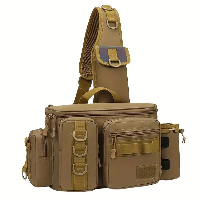 Camouflage Fishing Waist Bag – Large Capacity Multi-layer Partition, Side Pockets & Winding Strap for Full Loading, Breathable Shoulder Strap for Long-lasting Comfort（Green camouflage）