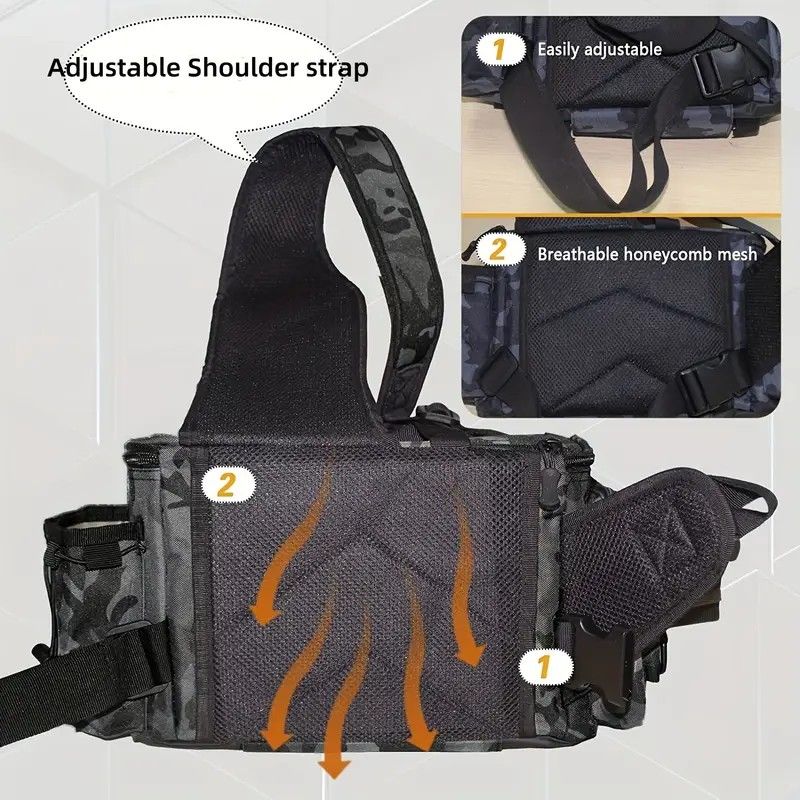 Camouflage Fishing Waist Bag – Large Capacity Multi-layer Partition, Side Pockets & Winding Strap for Full Loading, Breathable Shoulder Strap for Long-lasting Comfort（khaki）