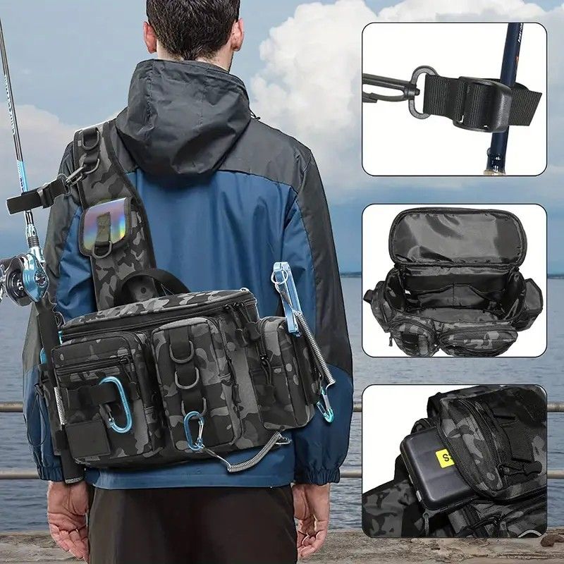 Camouflage Fishing Waist Bag – Large Capacity Multi-layer Partition, Side Pockets & Winding Strap for Full Loading, Breathable Shoulder Strap for Long-lasting Comfort（khaki）