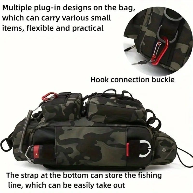 Camouflage Fishing Waist Bag – Large Capacity Multi-layer Partition, Side Pockets & Winding Strap for Full Loading, Breathable Shoulder Strap for Long-lasting Comfort（khaki）
