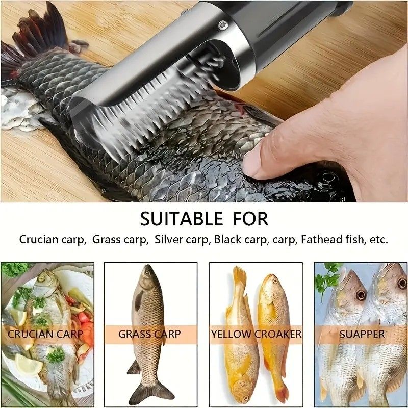 Electric Fish Scaler | Stainless Steel Shield Prevents Splashing, Offset Blade Wheel for Efficient Descaling, USB Rechargeable with Long Battery Life, Suitable for Both Freshwater and Saltwater Fish, Ideal for Home and Commercial Use(white)