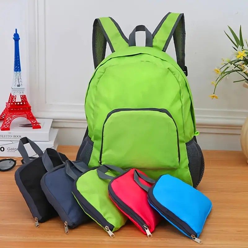 Foldable Nylon Backpack – Lightweight, Durable, and Strong Load Capacity, Four-Step Folding Transforms into a Handbag in Seconds, Multi-pocket Organization with Breathable Carrying(blue)