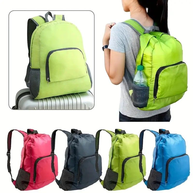 Foldable Nylon Backpack – Lightweight, Durable, and Strong Load Capacity, Four-Step Folding Transforms into a Handbag in Seconds, Multi-pocket Organization with Breathable Carrying(blue)