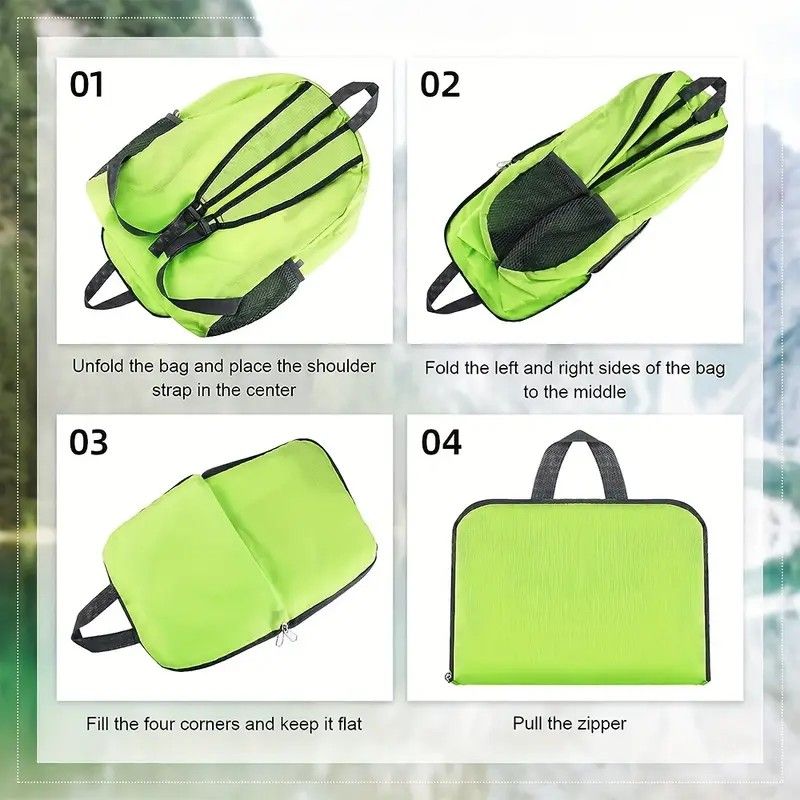 Foldable Nylon Backpack – Lightweight, Durable, and Strong Load Capacity, Four-Step Folding Transforms into a Handbag in Seconds, Multi-pocket Organization with Breathable Carrying(blue)