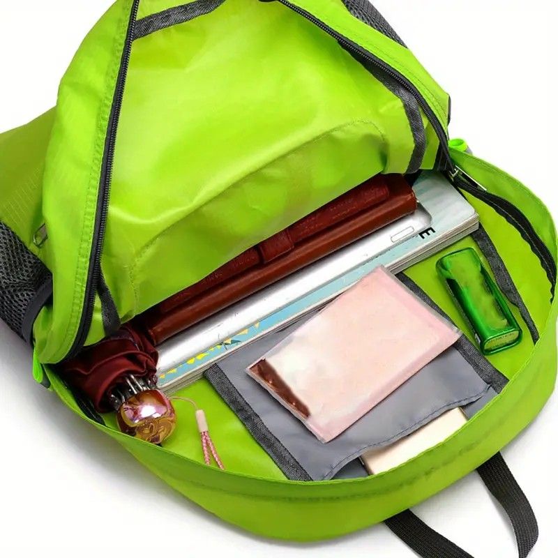 Foldable Nylon Backpack – Lightweight, Durable, and Strong Load Capacity, Four-Step Folding Transforms into a Handbag in Seconds, Multi-pocket Organization with Breathable Carrying(GREEN)