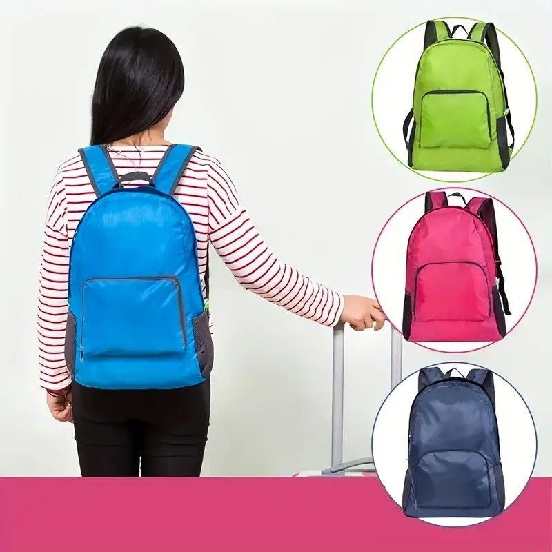 Foldable Nylon Backpack – Lightweight, Durable, and Strong Load Capacity, Four-Step Folding Transforms into a Handbag in Seconds, Multi-pocket Organization with Breathable Carrying(BLACK)