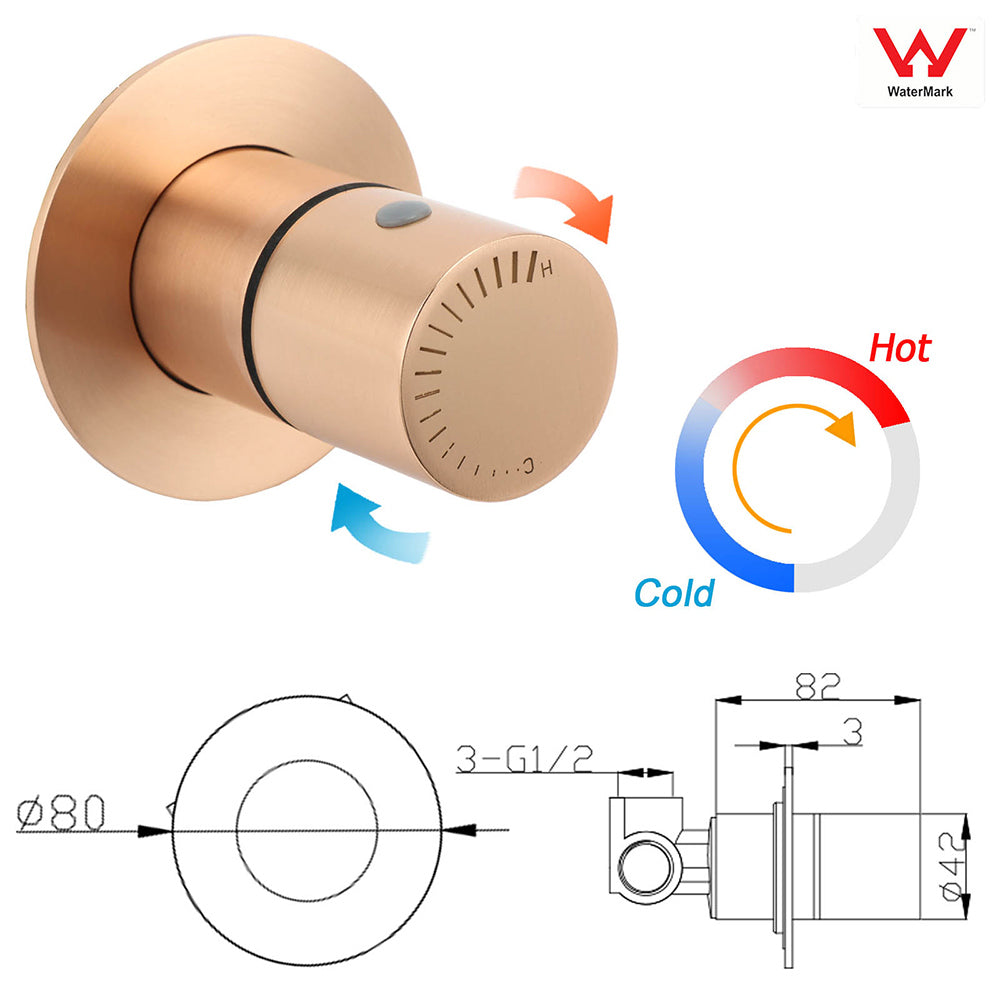 Shower Heads & Screens: Watermark Round Shower Mixer Brass Hot Cold Water Tap Valve Brushed Rose Gold