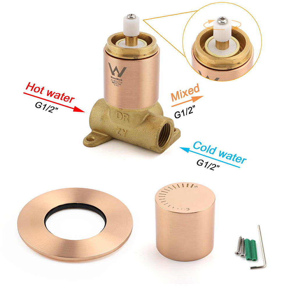 Shower Heads & Screens: Watermark Round Shower Mixer Brass Hot Cold Water Tap Valve Brushed Rose Gold