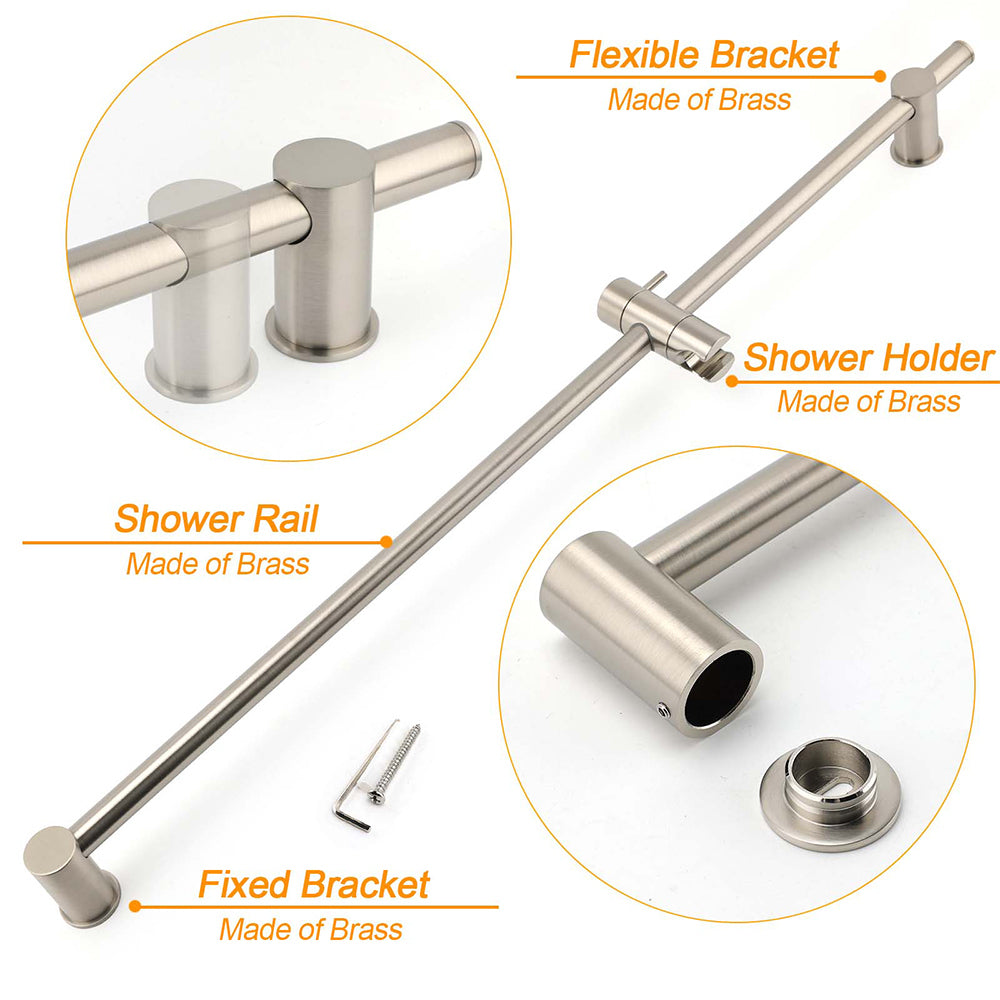 Solid Brass Brushed Nickel Long Sliding Rail Bar Swivel Handheld Shower Holder