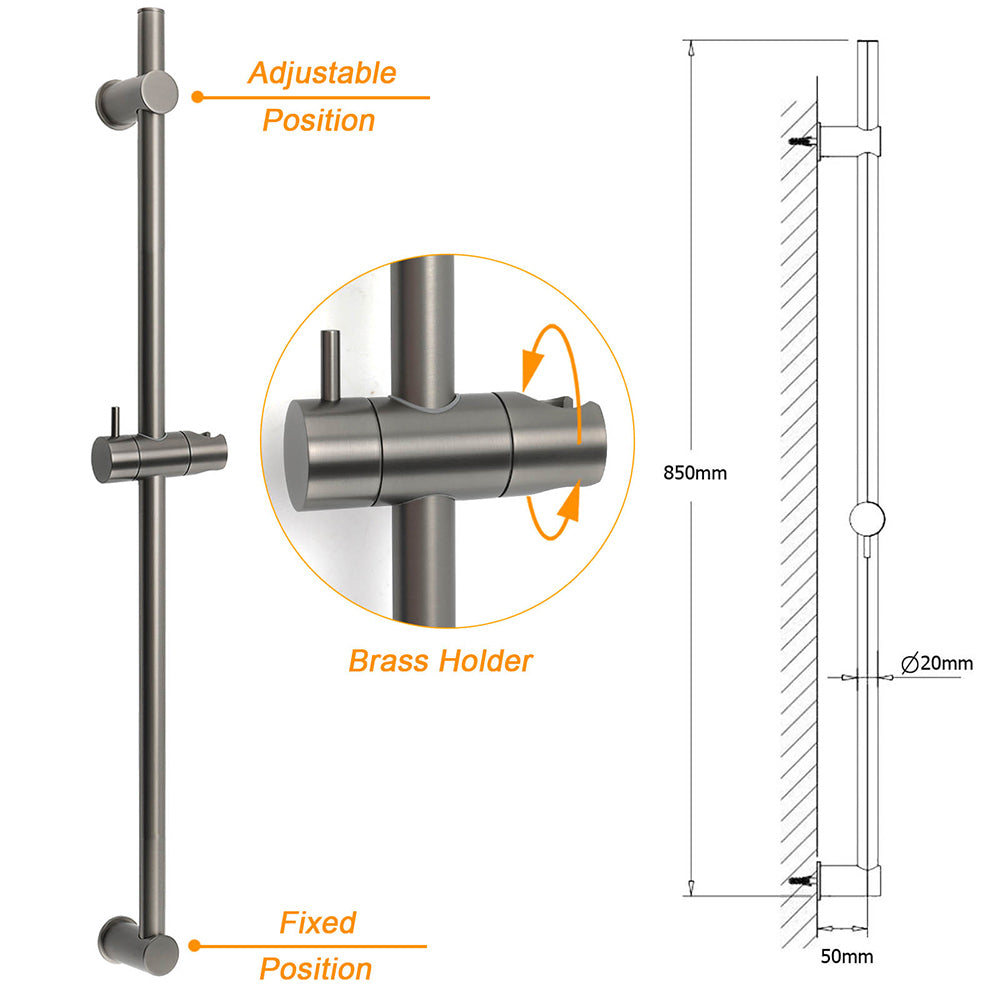 Shower Heads & Screens: Gun Metal Grey Brass 850mm Long Sliding Rail Bar Swivel Handheld Shower Holder Bracket