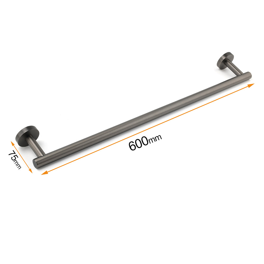Shower Accessories: Gun Metal Stainless Steel 600mm Single Towel Rack Rail Holder Round Hanger Bar