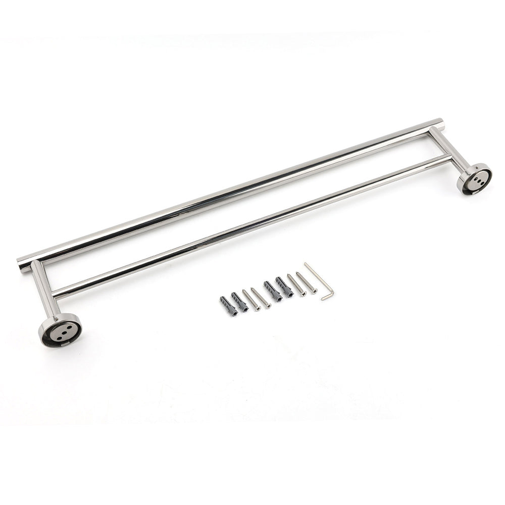 Polished Chrome 600mm Double Towel Rack Holder Stainless Steel Hanger Rail Kit